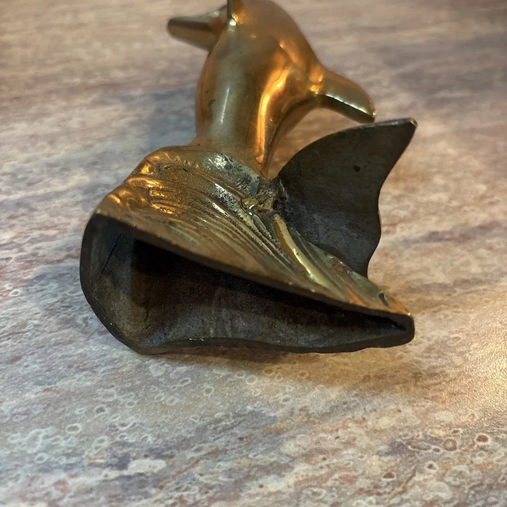 VTG Dolphin Brass figure Standing Riding Wave Surfing 5.5 inches tall dolphin